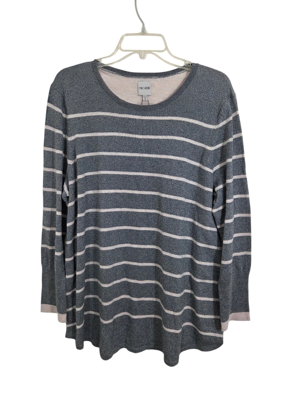 NWT Nic + Zoe Knit Sweater Top Lightweight Grey Pink Striped Size 1X Casual
